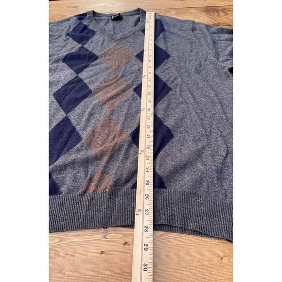 Jos A Bank Argyle V-Neck Sweater Mens XXL Pullover gray Lambs Wool blend preppy - Picture 6 of 11